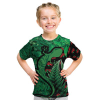 New Zealand Gecko Christmas Kid T Shirt Meri Kirihimete Paua Shell Mix Pohutukawa LT14 Green - Polynesian Pride
