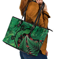 New Zealand Gecko Christmas Leather Tote Bag Meri Kirihimete Paua Shell Mix Pohutukawa LT14 - Polynesian Pride