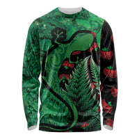 New Zealand Gecko Christmas Long Sleeve Shirt Meri Kirihimete Paua Shell Mix Pohutukawa LT14 Unisex Green - Polynesian Pride