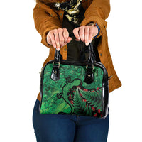 New Zealand Gecko Christmas Shoulder Handbag Meri Kirihimete Paua Shell Mix Pohutukawa LT14 One Size Green - Polynesian Pride