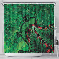 New Zealand Gecko Christmas Shower Curtain Meri Kirihimete Paua Shell Mix Pohutukawa LT14 - Polynesian Pride