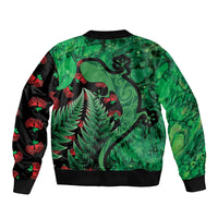 New Zealand Gecko Christmas Sleeve Zip Bomber Jacket Meri Kirihimete Paua Shell Mix Pohutukawa LT14 - Polynesian Pride