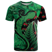 New Zealand Gecko Christmas T Shirt Meri Kirihimete Paua Shell Mix Pohutukawa LT14 Green - Polynesian Pride