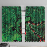 New Zealand Gecko Christmas Window Curtain Meri Kirihimete Paua Shell Mix Pohutukawa LT14 With Hooks Green - Polynesian Pride