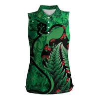 New Zealand Gecko Christmas Women Sleeveless Polo Shirt Meri Kirihimete Paua Shell Mix Pohutukawa LT14 Female Green - Polynesian Pride