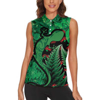 New Zealand Gecko Christmas Women Sleeveless Polo Shirt Meri Kirihimete Paua Shell Mix Pohutukawa LT14 - Polynesian Pride