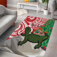 Personalised New Zealand Tuatara Christmas Area Rug Meri Kirihimete Aotearoa Maori Mix Pohutukawa LT14 - Polynesian Pride