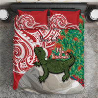 Personalised New Zealand Tuatara Christmas Bedding Set Meri Kirihimete Aotearoa Maori Mix Pohutukawa LT14 Red - Polynesian Pride