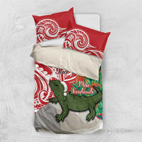 Personalised New Zealand Tuatara Christmas Bedding Set Meri Kirihimete Aotearoa Maori Mix Pohutukawa LT14 US Twin 172cm x 218cm Red - Polynesian Pride