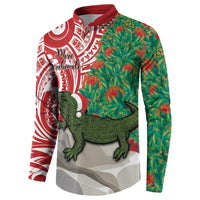 Personalised New Zealand Tuatara Christmas Button Sweatshirt Meri Kirihimete Aotearoa Maori Mix Pohutukawa LT14 - Polynesian Pride