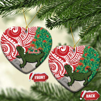 Personalised New Zealand Tuatara Christmas Ceramic Ornament Meri Kirihimete Aotearoa Maori Mix Pohutukawa LT14 Heart Red - Polynesian Pride