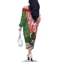 Personalised New Zealand Tuatara Christmas Family Matching Off The Shoulder Long Sleeve Dress and Hawaiian Shirt Meri Kirihimete Aotearoa Maori Mix Pohutukawa LT14 - Polynesian Pride