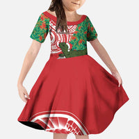 Personalised New Zealand Tuatara Christmas Family Matching Off Shoulder Maxi Dress and Hawaiian Shirt Meri Kirihimete Aotearoa Maori Mix Pohutukawa LT14 Daughter's Dress Red - Polynesian Pride