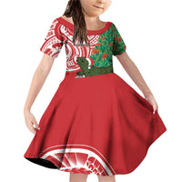 Personalised New Zealand Tuatara Christmas Family Matching Off Shoulder Short Dress and Hawaiian Shirt Meri Kirihimete Aotearoa Maori Mix Pohutukawa LT14 Daughter's Dress Red - Polynesian Pride