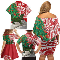 Personalised New Zealand Tuatara Christmas Family Matching Off Shoulder Short Dress and Hawaiian Shirt Meri Kirihimete Aotearoa Maori Mix Pohutukawa LT14 - Polynesian Pride