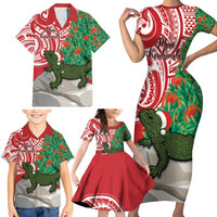 Personalised New Zealand Tuatara Christmas Family Matching Short Sleeve Bodycon Dress and Hawaiian Shirt Meri Kirihimete Aotearoa Maori Mix Pohutukawa LT14 - Polynesian Pride