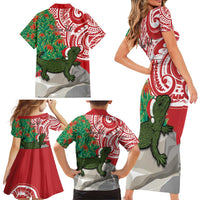 Personalised New Zealand Tuatara Christmas Family Matching Short Sleeve Bodycon Dress and Hawaiian Shirt Meri Kirihimete Aotearoa Maori Mix Pohutukawa LT14 - Polynesian Pride