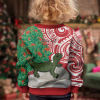 Personalised New Zealand Tuatara Christmas Kid Ugly Christmas Sweater Meri Kirihimete Aotearoa Maori Mix Pohutukawa LT14 - Polynesian Pride