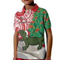Personalised New Zealand Tuatara Christmas Kid Polo Shirt Meri Kirihimete Aotearoa Maori Mix Pohutukawa LT14 Kid Red - Polynesian Pride