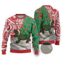 Personalised New Zealand Tuatara Christmas Ugly Christmas Sweater Meri Kirihimete Aotearoa Maori Mix Pohutukawa LT14 Red - Polynesian Pride