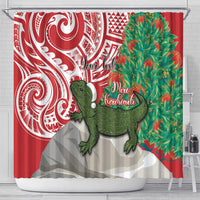 Personalised New Zealand Tuatara Christmas Shower Curtain Meri Kirihimete Aotearoa Maori Mix Pohutukawa LT14 - Polynesian Pride