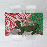 Personalised New Zealand Tuatara Christmas Tablecloth Meri Kirihimete Aotearoa Maori Mix Pohutukawa LT14 Red - Polynesian Pride