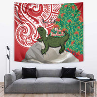 Personalised New Zealand Tuatara Christmas Tapestry Meri Kirihimete Aotearoa Maori Mix Pohutukawa LT14 Red - Polynesian Pride
