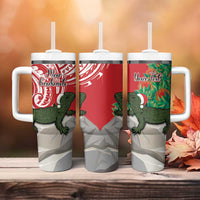 Personalised New Zealand Tuatara Christmas Tumbler With Handle Meri Kirihimete Aotearoa Maori Mix Pohutukawa LT14 - Polynesian Pride