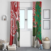 Personalised New Zealand Tuatara Christmas Window Curtain Meri Kirihimete Aotearoa Maori Mix Pohutukawa LT14 - Polynesian Pride