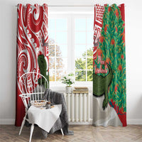 Personalised New Zealand Tuatara Christmas Window Curtain Meri Kirihimete Aotearoa Maori Mix Pohutukawa LT14 - Polynesian Pride