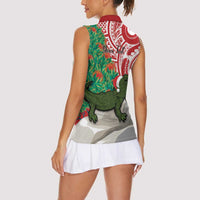 Personalised New Zealand Tuatara Christmas Women Sleeveless Polo Shirt Meri Kirihimete Aotearoa Maori Mix Pohutukawa LT14 - Polynesian Pride