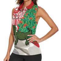 Personalised New Zealand Tuatara Christmas Women Sleeveless Polo Shirt Meri Kirihimete Aotearoa Maori Mix Pohutukawa LT14 - Polynesian Pride