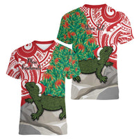 Personalised New Zealand Tuatara Christmas Women V-Neck T-Shirt Meri Kirihimete Aotearoa Maori Mix Pohutukawa LT14 - Polynesian Pride