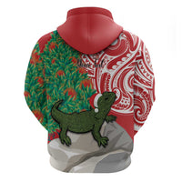 Personalised New Zealand Tuatara Christmas Zip Hoodie Meri Kirihimete Aotearoa Maori Mix Pohutukawa LT14 - Polynesian Pride