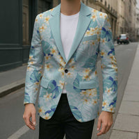 Pastel Cyan Tropical Hawaii Blazer Seamless Monstera Plumeria Hawaiian Pattern - Polynesian Pride