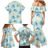 Pastel Cyan Tropical Hawaii Family Matching Mermaid Dress and Hawaiian Shirt Seamless Monstera Plumeria Hawaiian Pattern LT14 - Polynesian Pride