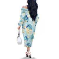Pastel Cyan Tropical Hawaii Family Matching Off The Shoulder Long Sleeve Dress and Hawaiian Shirt Seamless Monstera Plumeria Hawaiian Pattern LT14 - Polynesian Pride