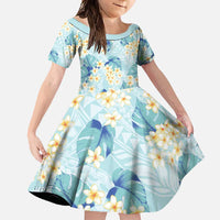 Pastel Cyan Tropical Hawaii Family Matching Summer Maxi Dress and Hawaiian Shirt Seamless Monstera Plumeria Hawaiian Pattern LT14 Daughter's Dress Pastel Cyan - Polynesian Pride