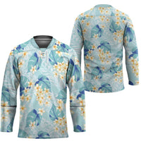 Pastel Cyan Tropical Hawaii Hockey Jersey Seamless Monstera Plumeria Hawaiian Pattern - Polynesian Pride