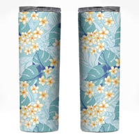 Pastel Cyan Tropical Hawaii Skinny Tumbler Seamless Monstera Plumeria Hawaiian Pattern LT14 Pastel Cyan - Polynesian Pride