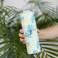 Pastel Cyan Tropical Hawaii Skinny Tumbler Seamless Monstera Plumeria Hawaiian Pattern LT14 - Polynesian Pride