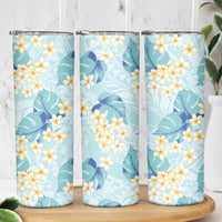Pastel Cyan Tropical Hawaii Skinny Tumbler Seamless Monstera Plumeria Hawaiian Pattern LT14 - Polynesian Pride