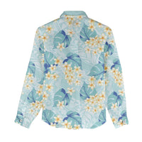 Pastel Cyan Tropical Hawaii Women Casual Shirt Seamless Monstera Plumeria Hawaiian Pattern - Polynesian Pride