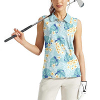 Pastel Cyan Tropical Hawaii Women Sleeveless Polo Shirt Seamless Monstera Plumeria Hawaiian Pattern LT14 - Polynesian Pride