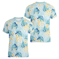 Pastel Cyan Tropical Hawaii Women V-Neck T-Shirt Seamless Monstera Plumeria Hawaiian Pattern LT14 - Polynesian Pride