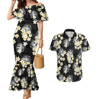 Black Tropical Hawaii Couples Matching Mermaid Dress and Hawaiian Shirt Seamless Monstera Plumeria Hawaiian Pattern LT14 Black - Polynesian Pride