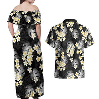 Black Tropical Hawaii Couples Matching Off Shoulder Maxi Dress and Hawaiian Shirt Seamless Monstera Plumeria Hawaiian Pattern LT14 - Polynesian Pride