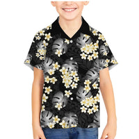 Black Tropical Hawaii Family Matching Mermaid Dress and Hawaiian Shirt Seamless Monstera Plumeria Hawaiian Pattern LT14 Son's Shirt Black - Polynesian Pride