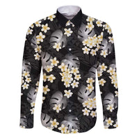 Black Tropical Hawaii Family Matching Puletasi and Hawaiian Shirt Seamless Monstera Plumeria Hawaiian Pattern LT14 Dad's Shirt - Long Sleeve Black - Polynesian Pride