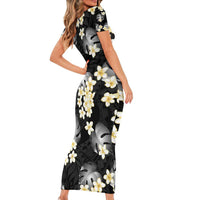 Black Tropical Hawaii Family Matching Short Sleeve Bodycon Dress and Hawaiian Shirt Seamless Monstera Plumeria Hawaiian Pattern LT14 - Polynesian Pride